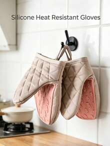 Silicone Oven Mitts, Heat Resistant Non‑Slip Kitchen Gloves With Hanging Loop For Baking Cooking,Heat Resistant Silicone Oven Mitts, Non‑Slip Quilted Kitchen Gloves With Hanging Loop For Baking Grilling Cooking - Multicolor - View 5