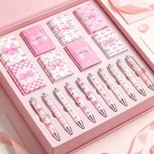 Pink Bow Stationery Set,Bow Print Ballpoint Pen And Mini Pocket Notebooks,Stationery Kit,Gift For Women,Students, Essential Diary,Gift Exchange For Colleagues, School And Office Supplies,Christmas Gift - Random - View 1