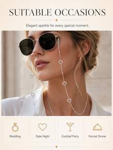 STONEFANS Rhinestone Hollow Heart Shape Eyeglass Chain Decorative Crystal Fashion Glasses Lanyard Anti‑Lost Glasses Strap Fashion Glasses Accessory For Women Daily - Multicolor - View 2