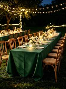 1pc Flat Rectangular Tablecloth - Stain Resistant & Wrinkle Free Polyester Tablecloth, 150 X 259cm (Approx. 59 X 102 Inches) Suitable For Kitchen, Dining, Party, Wedding Indoor And Outdoor Use (Olive Green) - Dark Green - View 7