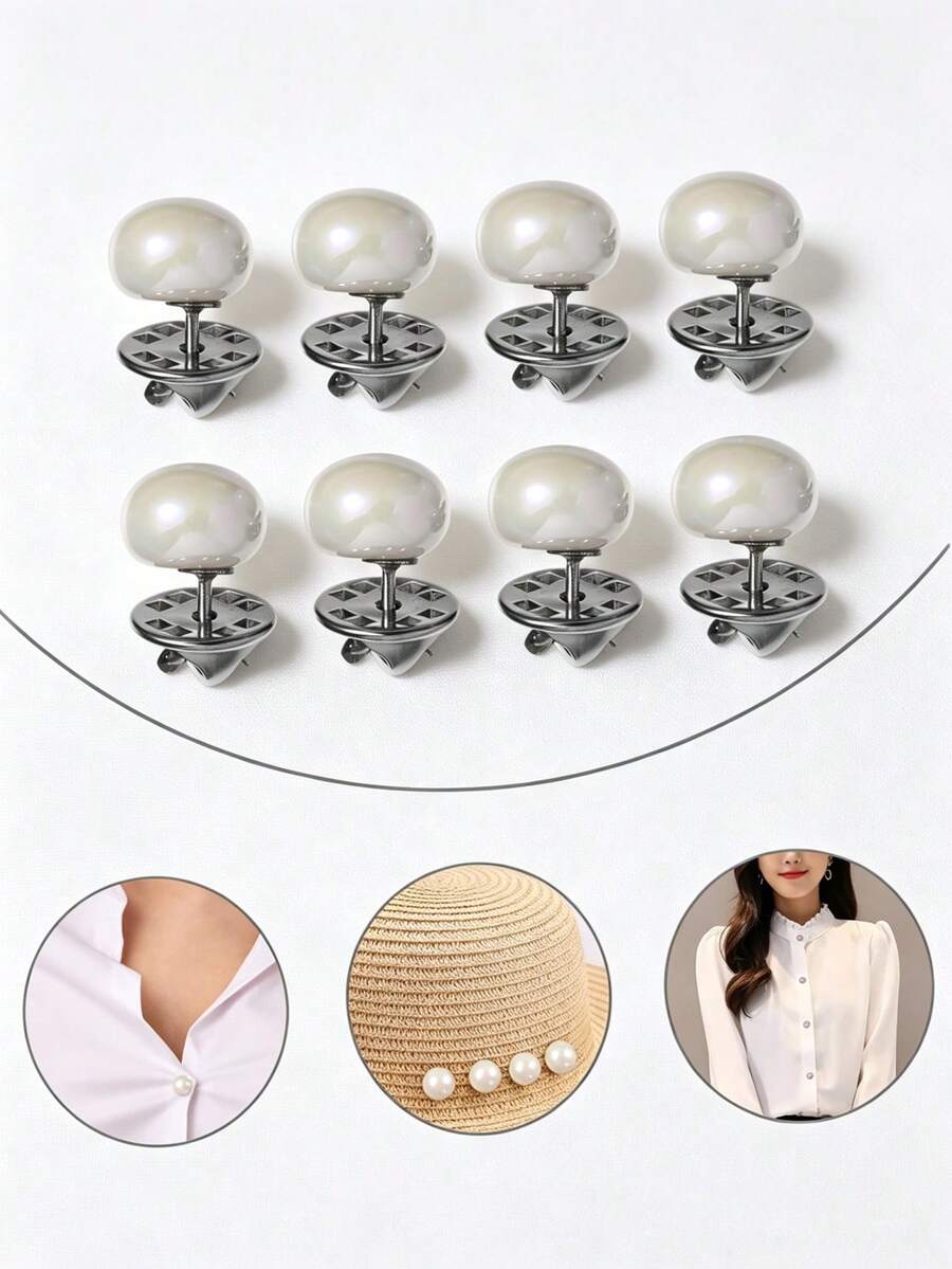 1pc Detachable No-Sew Brooch Button, Metal Pearl Pin, Suitable For Shirts, Weddings, Banquets, Daily Wear, Men's And Women's Fashion Accessories, Durable Shoe Decor Buckle - Multiple Styles - View 1