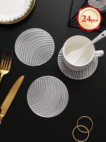 6-24pcs Champagne Gold Wavy Pattern Coasters, European Style Premium PVC Round Heat-Insulating Coasters For Home, Bar, Thanksgiving, New Year Decor - Multicolor - View 13