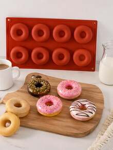8 Cavity Silicone Donut Mold, Non-Stick Reusable Baking Pan, Easy Release Home Baking Tool For Donuts, Cake, Chocolate & Desserts - Multicolor - View 4