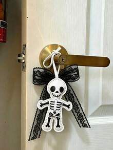 Pu Material Double-Sided Ghost Dark Skeleton Keychain, Lace Bow Pendant, Halloween, Funny Bag Pendant; Y2k Style; Festival Gift - Multicolor - View 3