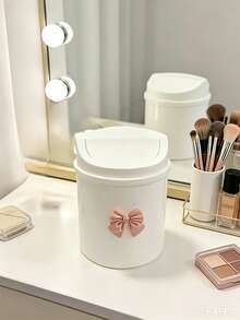 1pc Bowknot Decor Mini Cylindrical Storage Bucket, Baby Room Desktop Organizer, Children's Room Desktop Decoration, Bedroom Vanity & Home Desktop Storage Rack - Multicolor - View 9