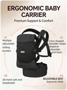 Infant Carrier For Young Babies, Front-Facing Baby Carrier, Front And Back Dual-Use Lightweight Baby Carrier For Outings - Black - View 5
