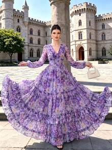 Women's Elegant Modern Printed Fashionable Luxury Flared Dress Vacation Summer - Purple - View 2