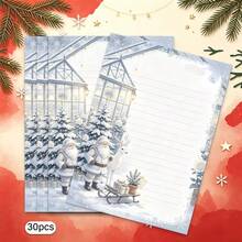 Christmas Theme Stationery, 30 Sheets/Pack, Suitable For Letter Writing Or Note Taking, High-Quality Paper Easy To Use, Festive Artistic Border Design - Rectangle - View 2