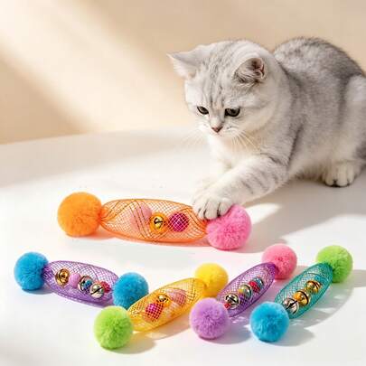 1/3/5 buah Mainan Penggoda Kucing, Hiburan Mandiri Penghilang Kebosanan, Bahan Jaring Fleksibel dengan Tabung Kertas Halus dan Lonceng yang Meriah, Menghasilkan Suara Gemerisik dan Gemerincing yang Tajam Saat Digoyangkan, Dengan Cepat Menarik Perhatian Kucing dan Merangsang Naluri Berburu, Tongkat Mainan Interaktif untuk Kucing Peliharaan
