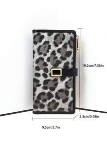 Women's Long Colorblock Patchwork Wallet, Fashionable Leopard Print & Tree Pattern Multifunctional ID Card Holder, Exquisite Fashion Snap Closure Large Capacity Zipper Card Holder & Coin Purse, Lightweight & Convenient To Carry, Suitable As Holiday Gift - Black - View 7