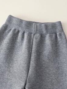 2pcs/Set 1pc Girls Cute Colorful Floral Round Neck Long Sleeve Knit Pullover Sweater And 1pc Girls Minimalist Solid Color Straight Leg Knit Pants, Suitable For Daily Casual, Vacation, Spring, Autumn, Winter - Grey - View 9