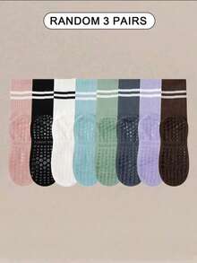 1 Pair/4 Pairs/6 Pairs Women's Striped Yoga Sports Socks, Spring/Summer Silicone Non-Slip Floor Socks, Professional Indoor Sports Fitness Mid-Calf Socks, Wonderful Christmas Gift, Unique New Year Gift, Girlfriend Valentine's Day Gift - Multicolor - View 7