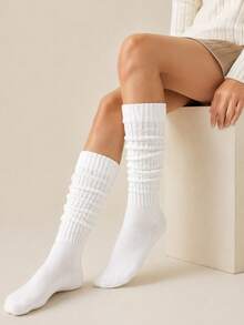 1/2/3 Pairs Slouchy Over-Knee Socks – Solid Black/White Design. Effortless Street Style For Boots, Loafers, Festivals & Wedding Season. - Multicolor - View 14