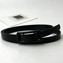 Women Minimalist Solid PU Skinny Waist Belt, Square Punch‑Free Buckle Decor Accessory For Campus Summer Fall Autumn Halloween Daily Outfit Matching - Small Bag Buckle Thin Belt - View 34