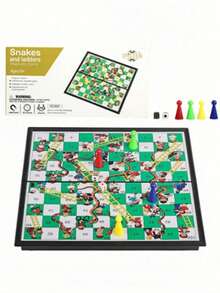 Magnetic Snakes And Ladders Game Set, Foldable Portable Design, Lightweight And Convenient, Travel Game Set Gift, Family Entertainment Toy - Green - View 2