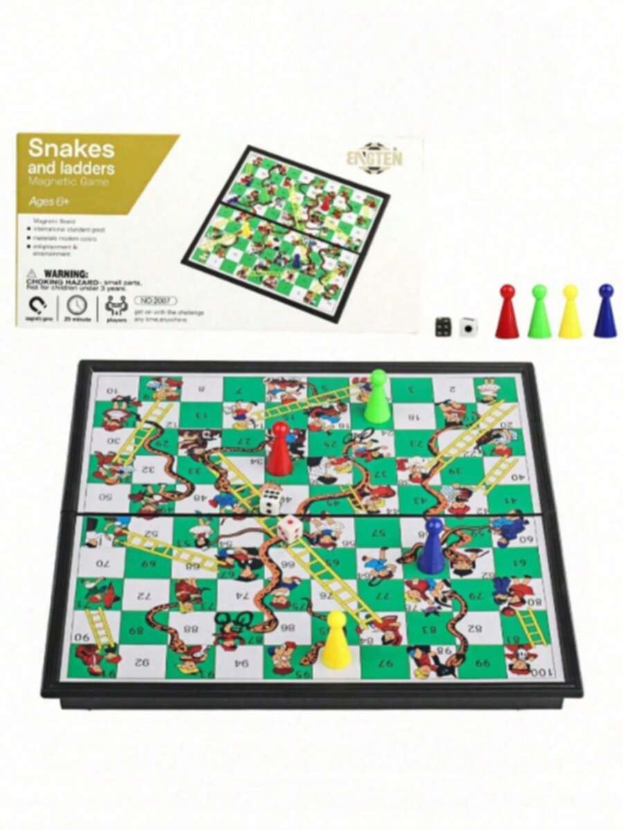 Magnetic Snakes And Ladders Game Set, Foldable Portable Design, Lightweight And Convenient, Travel Game Set Gift, Family Entertainment Toy