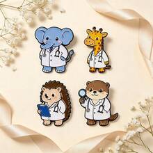 Cute Animal Doctor Pattern Enamel Brooch, Cartoon Animal Lapel Pin, Kawaii Animal Badge For Backpacks & Hats, Creative Gift For Animal Lovers - Multicolor - View 4
