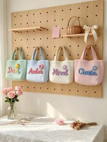 1pc Personalized Custom Name Quilted Tote Bag, Lightweight Portable Handbag, Ideal Wedding Favor For Women's Daily Use And Travel - Multicolor - View 2