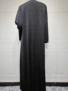 Fashion Sweet Lace Trim Polka Dot Print Long Robe Arabic Cardigan (Includes Headscarf) - Black - View 6