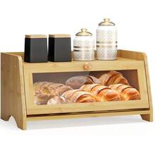 1 Pc Bamboo Flip‑Top Bread Storage Box, For Storing Bread, Baked Pastries And Various Snacks, Suitable For Kitchen Countertops, Bread Storage, Pastry & Snack Organizing And Home Baking Storage - Multiple Specifications - View 7