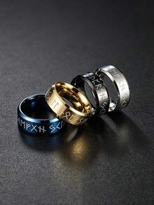 4PCS Retro Punk Viking Rune Stainless Steel Men's Rings, Men's Jewelry Accessories, Commemorative Ornaments For Daily, Party,Business And Banquet Wear - Multicolor - View 4
