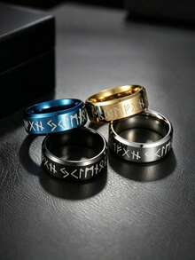 4PCS Retro Punk Viking Rune Stainless Steel Men's Rings, Men's Jewelry Accessories, Commemorative Ornaments For Daily, Party,Business And Banquet Wear - Multicolor - View 3