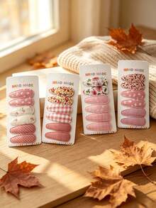 6Pcs Kids Floral Plaid BB Hair Clips, Sweet Lace Trim Fabric Snap Barrettes For Girls Daily Hair Accessories - Multicolor - View 2