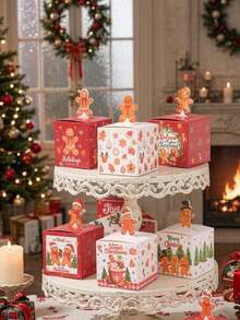 1/24pcs Christmas Gingerbread Man Candy Gift Box Random Style, 3D Gingerbread Man Top Card Design, Chocolate Cookie Packaging Box, Christmas Party Favor, Christmas Gift Packaging Box, Holiday Tabletop Decor - Multicolor - View 1