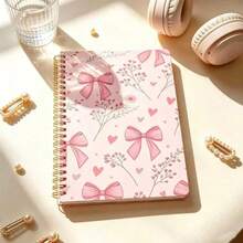 4 Packs A5 Spiral Notebooks With Cute Bowknot Cover Morandi Colors 50 Lined Pages Random Patterns Back To School Essential Office Must Have - A - View 9