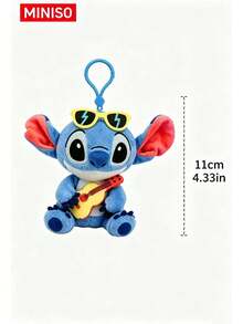 Stitch Guitar Bag Charm Keychain By MINISO, Cute Character With Fashion Glasses, For Handbag Tote Backpack, Birthday Christmas Gift - Stitch Guitar Plush Bag Charm - View 6