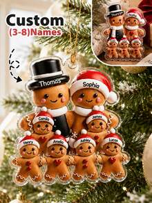 Custom Gingerbread Family Christmas Ornament, Personalized Tree Decor, Festive Holiday Style, Customized 3-8 Names Family Keepsake, Customizable Christmas Hanging Decoration, Family Name Ornament, Christmas Home Decor, Christmas Gift, 2D Flat - Style C - View 1