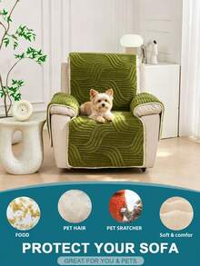 1pc Thick Plush Wavy Pattern Single Person Recliner Chair Pad, Manual Reclining Rocking Chair Protector, Armrest & Backrest Integrated Sofa Cover, Non-Slip Anti-Shift Wear-Resistant, Anti-Scratch Pet-Friendly, Machine Washable All-Season, Multi-Color Options For Living Room Bedroom Single Person Slouchy Sofa Protective Cover - Green - View 4