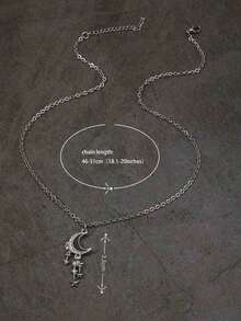 Gothic Style Bat Necklace, Silver-Plated Framed Witch's Crystal Necklace - Silver - View 8