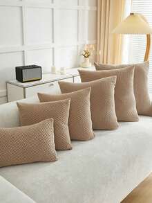 1pc Jacquard Pillowcase Sofa Cushion Cover Home Decor Protective Cover - Camel - View 7