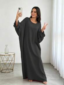 1 buah Gaun Muslim Lengan Manset Motif Bunga Warna Polos, Cocok untuk Pakaian Sehari-hari Wanita, Jalan-jalan, Sholat, Sepanjang Musim - MultiWarna - View 19
