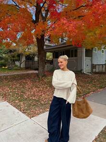 Plus Size Henley Neck Hollow Out Knit Sweater, Long Sleeve Button Detail Pullover Jumper For Fall Winter Daily Street Vacation Wear White - White - View 8