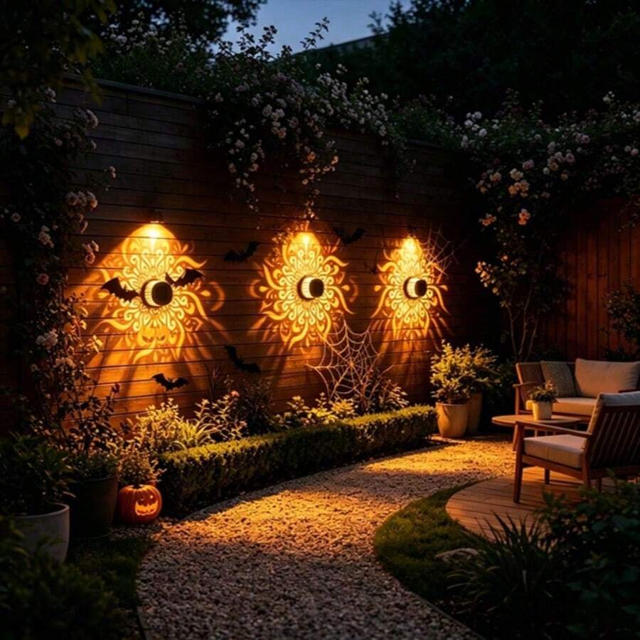 1pc Warm White Mandala Solar Projection Light, IPX4 Rated, LED Pattern Wall Light, Suitable For Outdoor Fence, Garden, Yard, Backyard, Steps, Patio, Pathway, Porch Railing And Driveway, Creating Cozy Golden Nighttime Atmosphere - Solar Projector Light - View 1