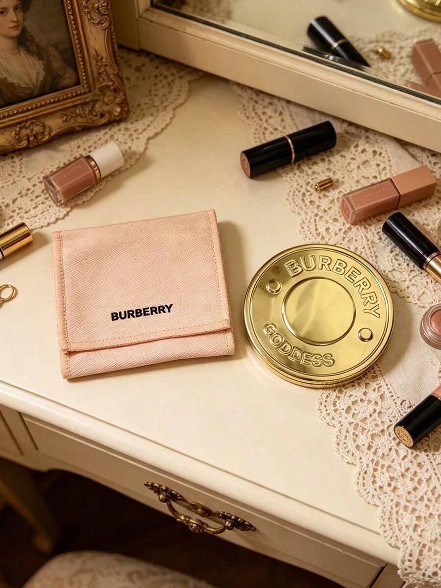 Cermin Rias Kompak Bulat Burberry Goddess dengan Kantong Penyimpanan Merah Muda, Portabel dan Tahan Lama, Cocok untuk Perjalanan, Cermin Kaca Definisi Tinggi, Untuk Penggunaan Pribadi dan Hadiah - Berwarna merah muda - View 1