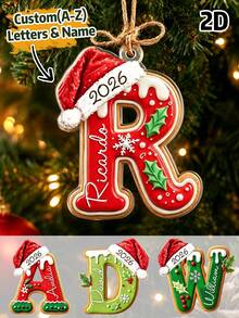 Custom Initial Christmas Ornament, Personalized Name Letter Tree Decor, Festive Gingerbread Santa Hat Style, Customized Christmas Hanging Decoration, Customizable A-Z Name Ornament, Home Decor, Christmas Keepsake Gift, Christmas Stocking Ornaments - Style a - View 1