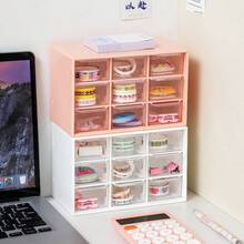 1pc 9-Grid Drawer Storage Box, White PP Material, Portable Storage Box For Office Supplies, Jewelry And Cosmetics, Multi-Functional Divided Design, Stackable Lightweight Home Or Office Storage, Desktop And Drawer Organizer For Crafts - Multicolor - View 9