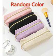 1pc/5pcs Minimalist Corduroy Pencil Case, Solid Color Soft Large Capacity Stationery Storage Bag, Smooth Gold Zipper, Can Store Pencils And Erasers, Suitable For Students' Daily Learning, Desktop Storage, Back To School Essential Stationery - A - View 9