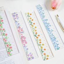 1pc Korean Ins Style Oil Painting Cute Floral Acrylic Ruler, Student Office Drawing Measurement Straight Ruler Cartoon Stationery, Back To School Essential, Office And Learning Supplies - A - View 3