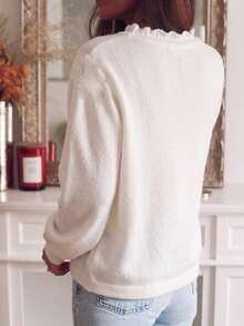 Plus Size Women's Solid Color Casual Versatile Daily Knit Top - White - View 5