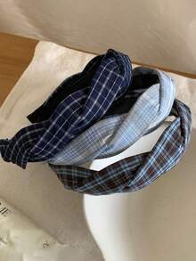 1/3PCS Korean Style Fabric Plaid Headband, Elegant Fashion Cross Wide Headband, Versatile Non-Slip Hair Accessory For Women - Multicolor - View 9