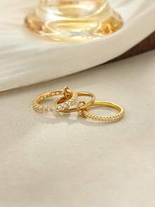 1pc Luxury Fashion 18K Gold Diamond Ring, Waterproof Non-Fading Stainless Steel Multi-Layer Ring, Suitable For Daily And Party Wear, Holiday Gift - Ring - View 3