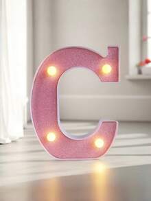 1pc Pink Sequin Glowing Letter/Number Desktop Decorative Night Light, Romantic Proposal Birthday Party Atmosphere Light, Guide Light - Q2-pink Letter Light - View 40