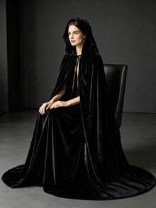 Soft Plush Plush Hooded Cape, Multiple Colors Available, Long Train Design, Medieval Wizard Costume, Adult Halloween Party Cosplay Cloak - Multicolor - View 3