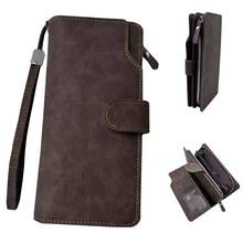 Billetera Larga para Hombre de PU, Cartera de Mano Multifuncional con Múltiples Ranuras para Tarjetas, Cierre de Cremallera y Broche, Espacio para Celular - Marrón - Ver 7