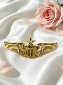 1pc Floral Wreath Star Wing Badge Design Hat Pin, French Luxury Style Brooch, Unisex Elegant Fashion Accessory For Party, Banquet And Daily Wear - Gold - View 9