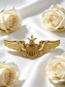 1pc Floral Wreath Star Wing Badge Design Hat Pin, French Luxury Style Brooch, Unisex Elegant Fashion Accessory For Party, Banquet And Daily Wear - Gold - View 8